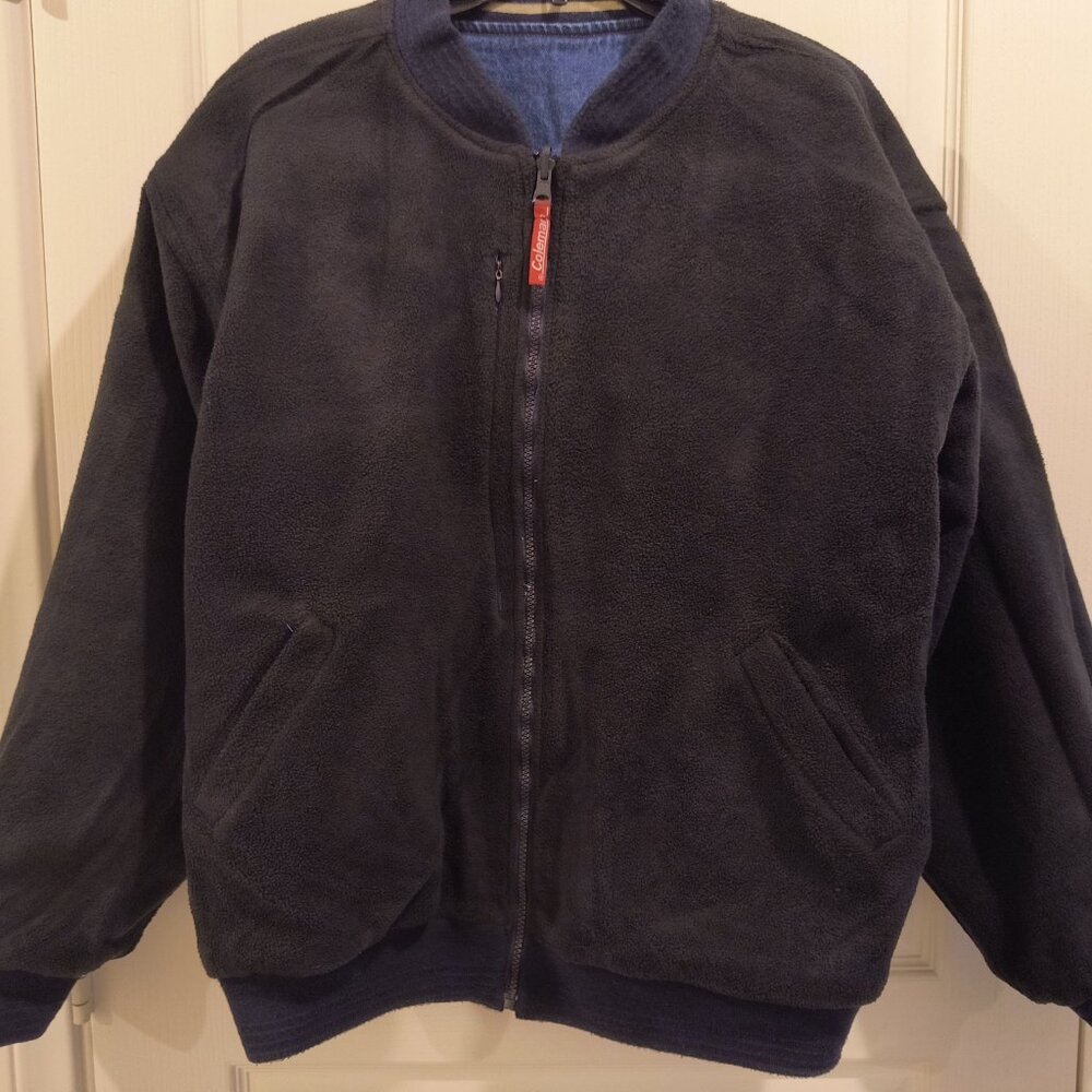Vintage Coleman Reversible Fleece Denim Varsity Bomber Jacket NWOT